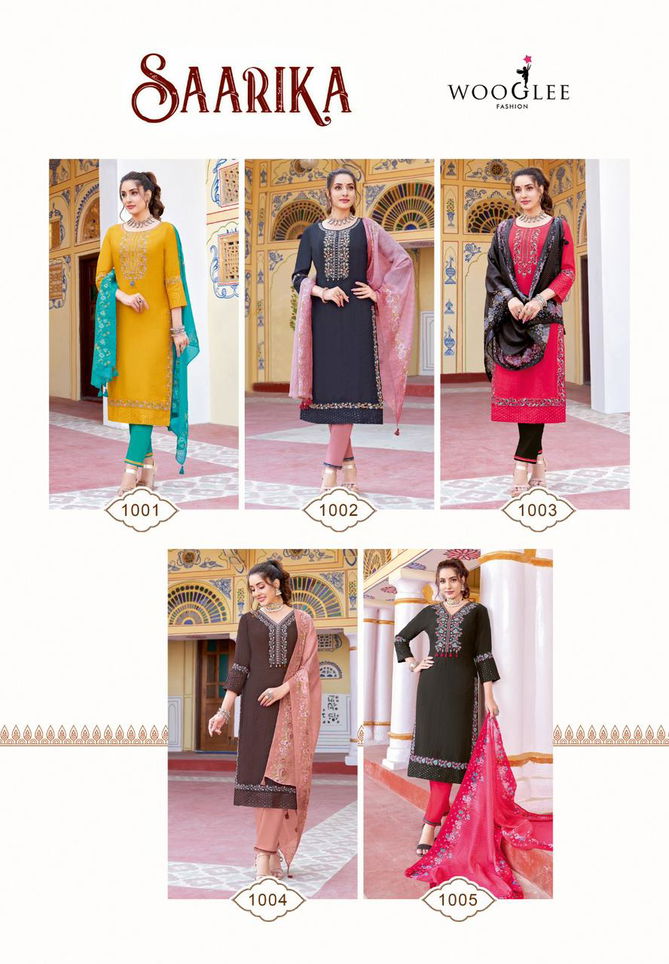 Saarika By Wooglee Viscose Weaving Embroidery Kurti With Bottom Dupatta Wholesale Shop In Surat